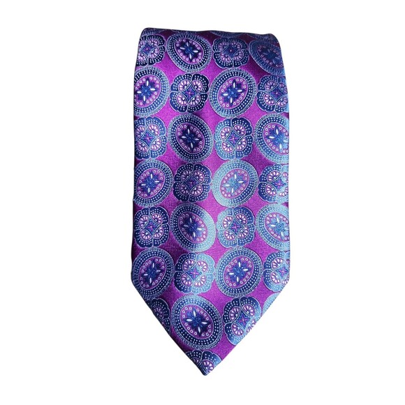 Ermenegildo Zegna Italian Silk Neck Tie Mens Purple Medallion Old Money Business